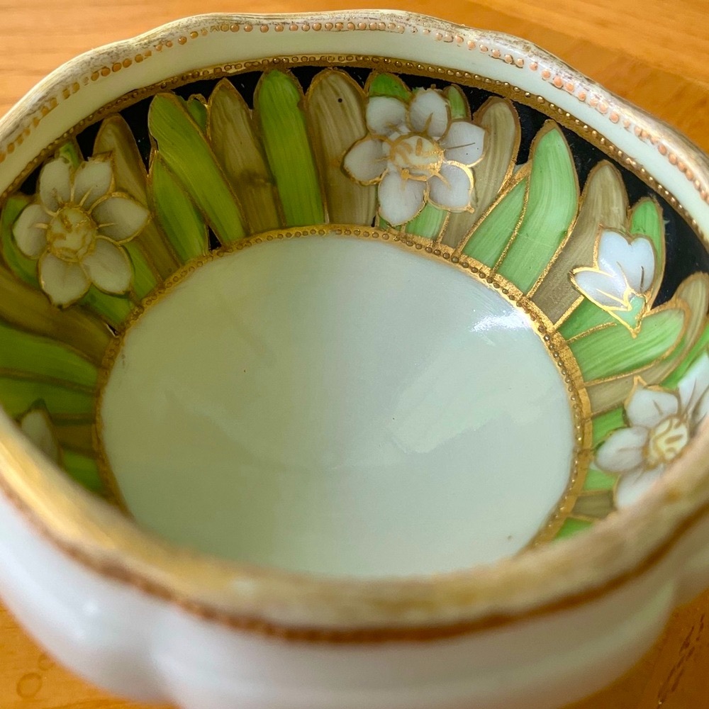 Antique Nippon Porcelain footed hand painted with gold,marked and signed bowl.
